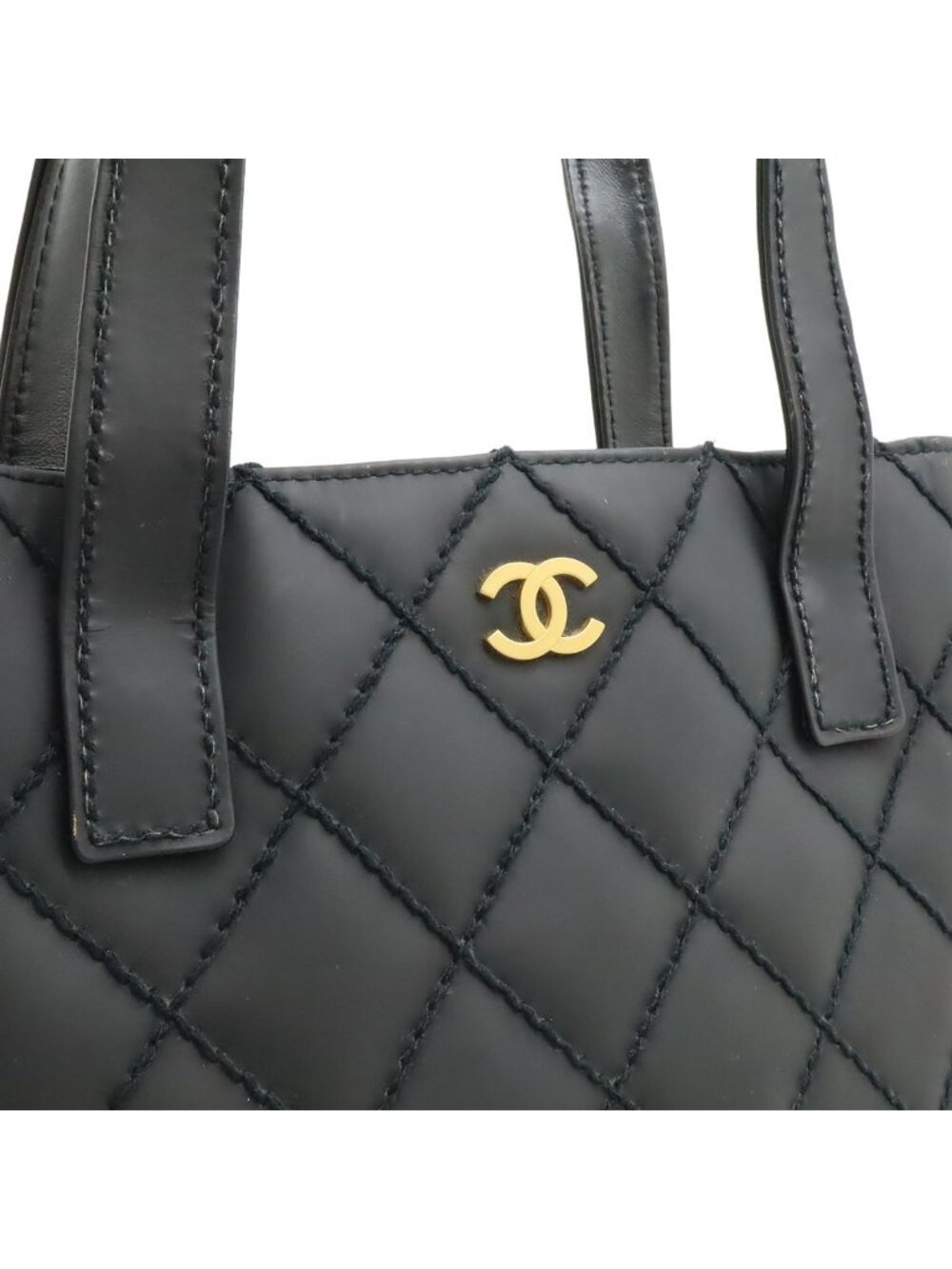 Chanel Wild Stitch CC Logo Tote Leather Black Gold - Picture 7 of 8